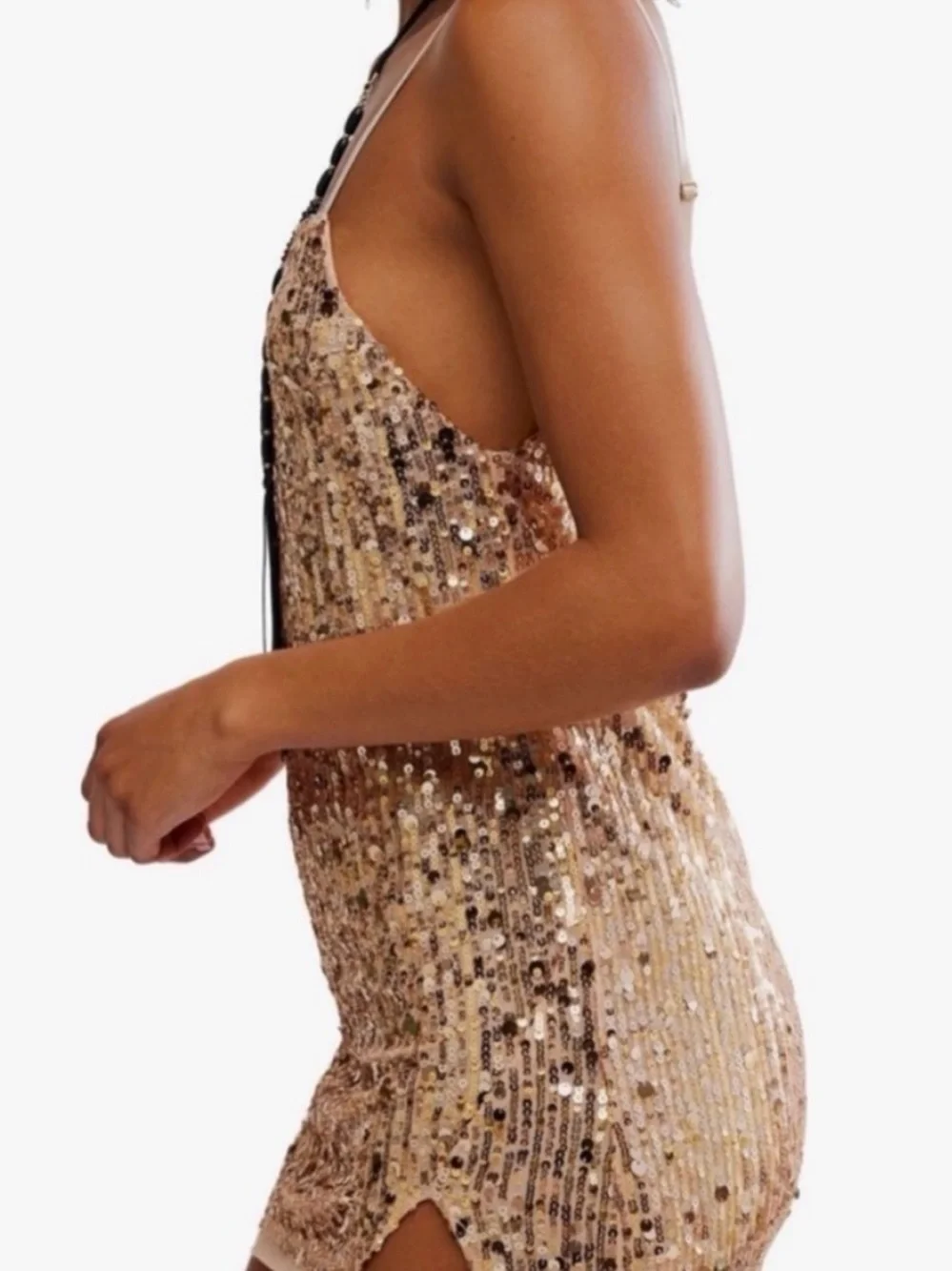 Free People Gold Sequin Slip Top